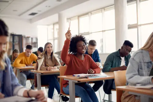 College students in a classroom.